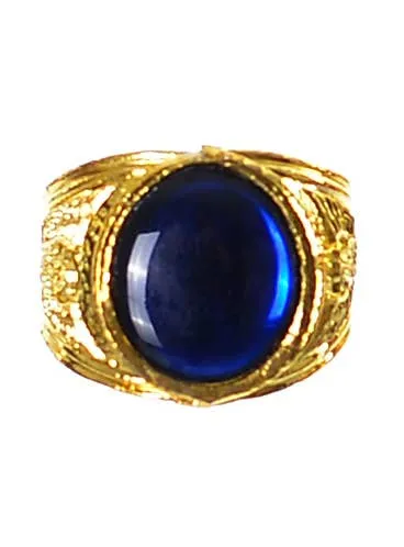 Large Blue Jewel Gold Ring Costume Jewellery