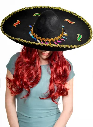 Large Decorative Black Mexican Sombrero Costume Hat