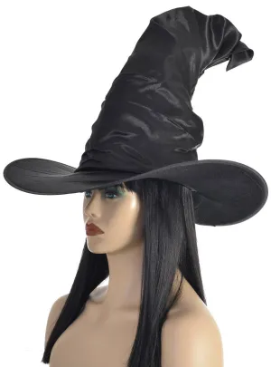 Large Deluxe Black Satin Witch Halloween Hat