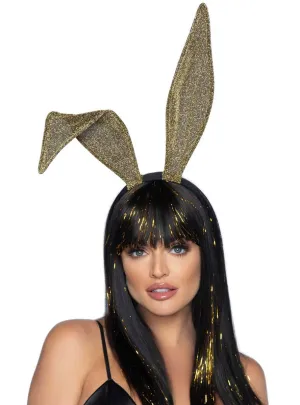 Large Glittery Gold Bendable Bunny Ears on Headband