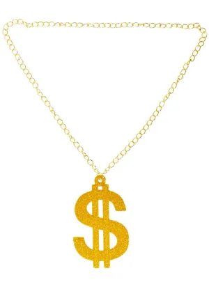 Large Gold 14cm Dollar Sign Costume Necklace