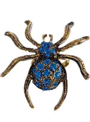 Large Gold Spider Costume Ring with Blue Glitter