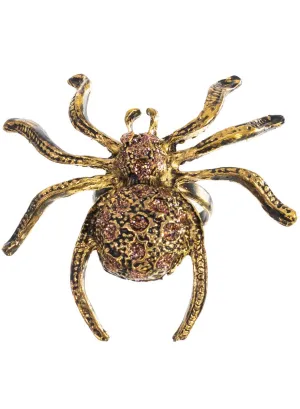 Large Gold Spider Costume Ring with Brown Glitter