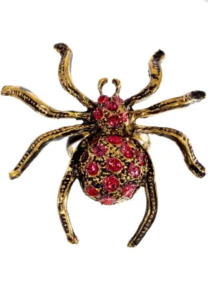 Large Gold Spider Costume Ring with Pink Glitter