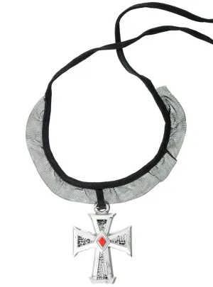 Large Gothic Silver Cross Halloween Costume Choker