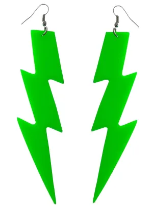Large Neon Green 80s Lightning Bolt Costume Earrings