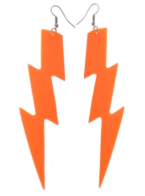 Large Neon Orange 80s Lightning Bolt Costume Earrings