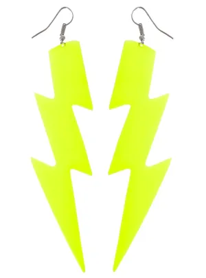Large Neon Yellow 80s Lightning Bolt Costume Earrings