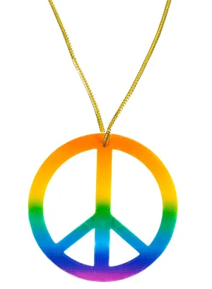 Large Rainbow Peace Sign Hippie Costume Necklace