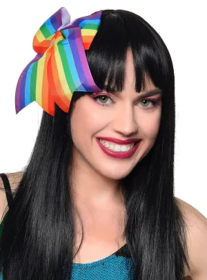 Large Rainbow Striped Bow Hair Tie