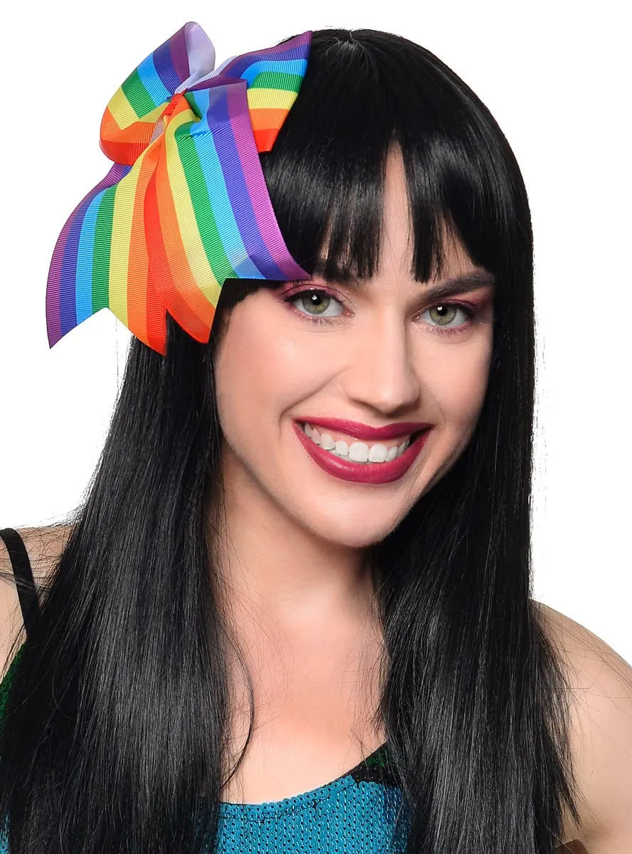 Large Rainbow Striped Bow Hair Tie