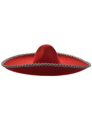 Large Red and Silver Mexican Sombrero Costume Hat