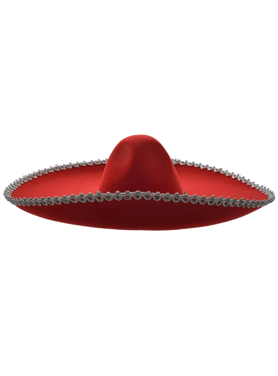 Large Red and Silver Mexican Sombrero Costume Hat
