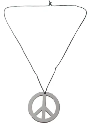 Large Silver Peace Sign Costume Necklace