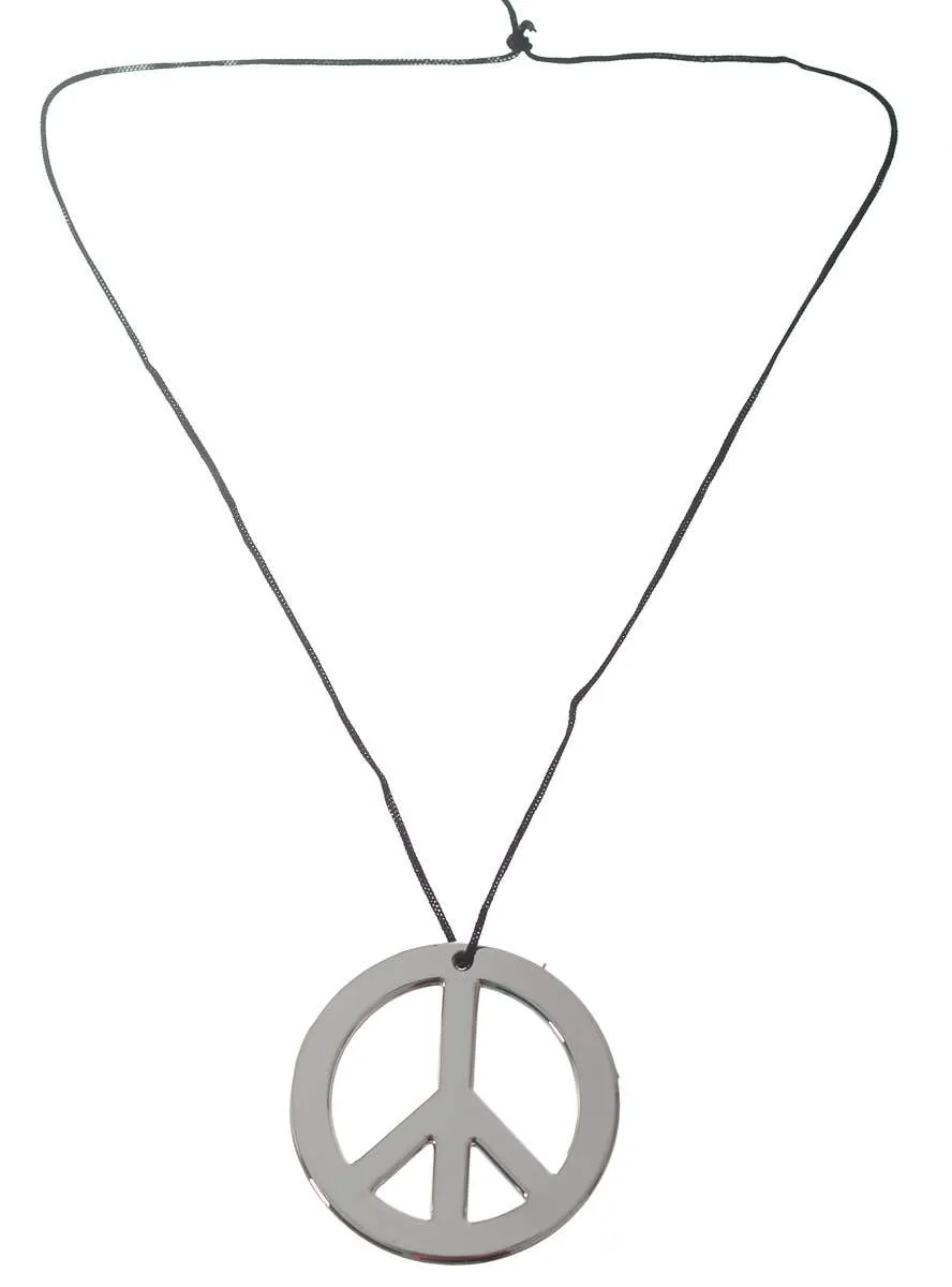 Large Silver Peace Sign Costume Necklace