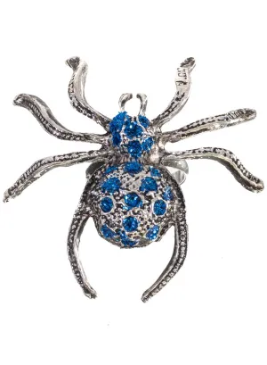 Large Silver Spider Costume Ring with Blue Glitter