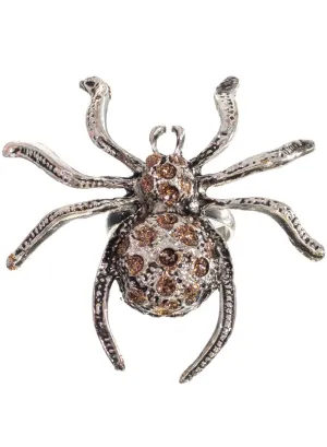 Large Silver Spider Costume Ring with Brown Glitter