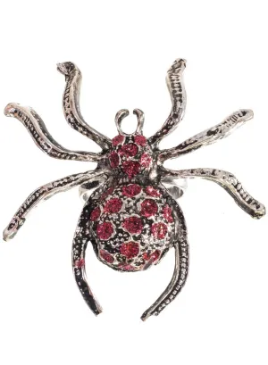 Large Silver Spider Costume Ring with Pink Glitter