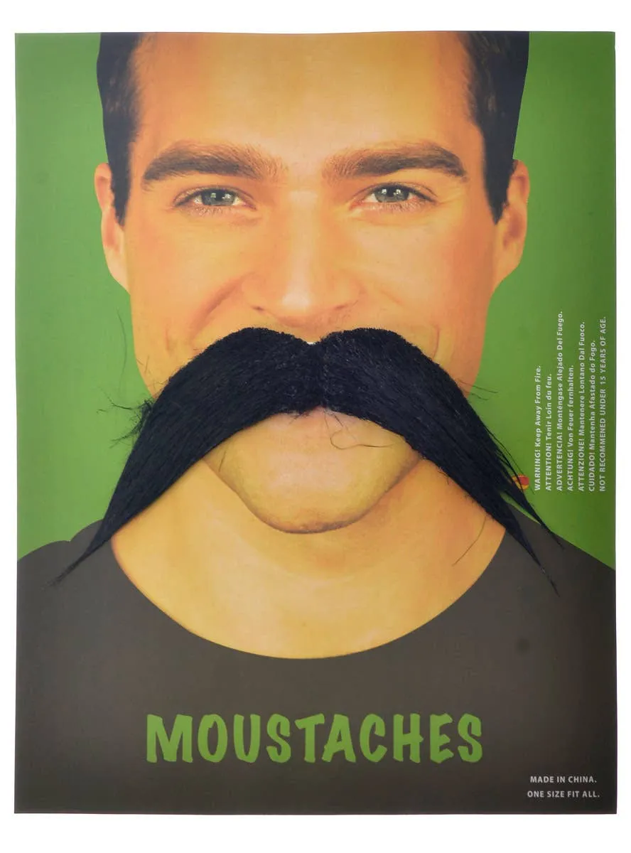 Large Stick-on Black Handlebar Costume Moustache