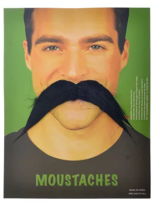 Large Stick-on Black Handlebar Costume Moustache