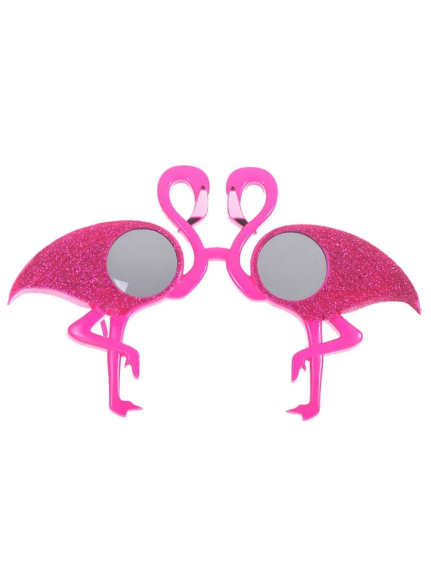 Large Tropical Pink Glitter Flamingo Costume Glasses