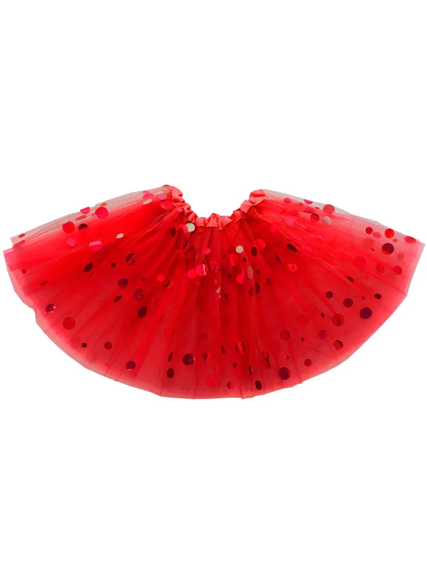 Layered Red Womens Tutu with Holographic Dots