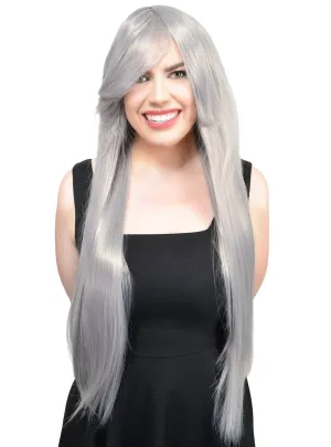 Leah Dark Silver Womens Long Straight Costume Wig