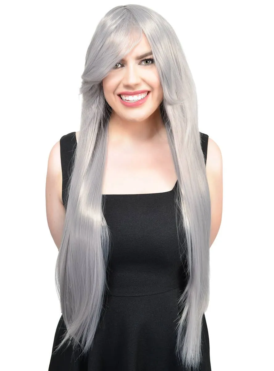 Leah Dark Silver Womens Long Straight Costume Wig