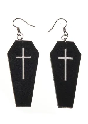 Leather Black Coffin Halloween Earrings