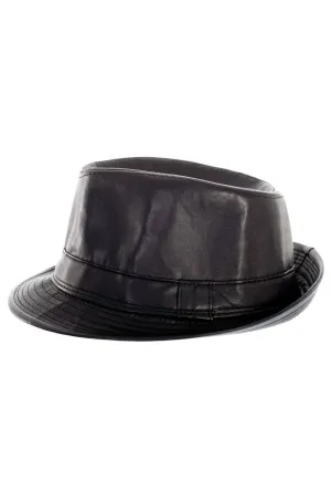 Leather Look Adults Black 1920s Gangster Fedora Hat