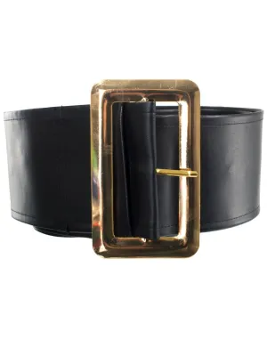 Leather Look Black Santa Belt with Gold Buckle