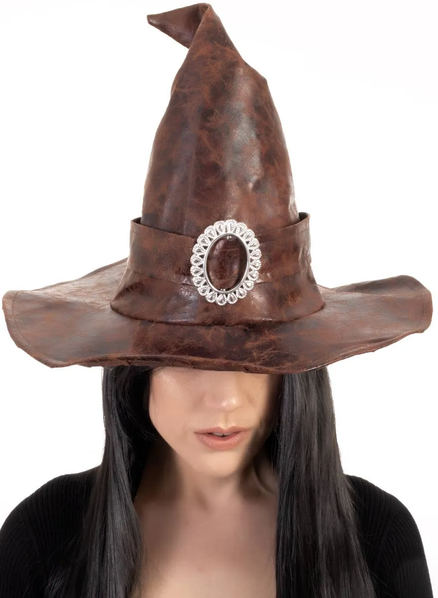 Leather Look Brown Witch Halloween Costume Hat