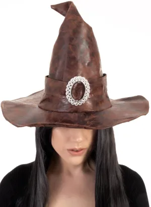 Leather Look Brown Witch Halloween Costume Hat
