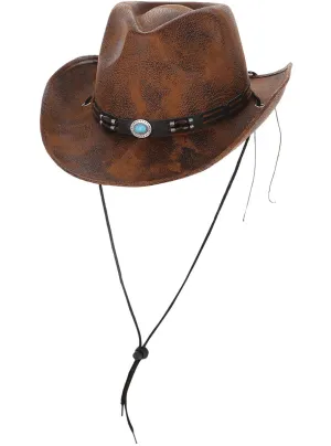 Leather Look Deluxe Brown Western Cowboy Hat