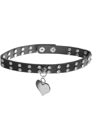Leather Look Kitty Collar Costume Choker with Heart Pendant