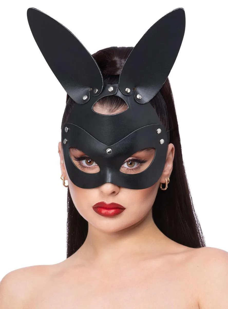 Leather Look Womens Black Bunny Costume Mask
