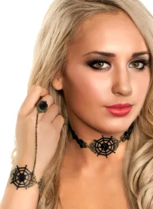 Leather Spiderweb Halloween Slave Bracelet