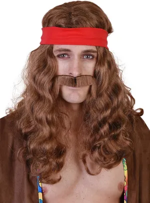 Lennon Mens Long Brown Wavy 70s Costume Wig