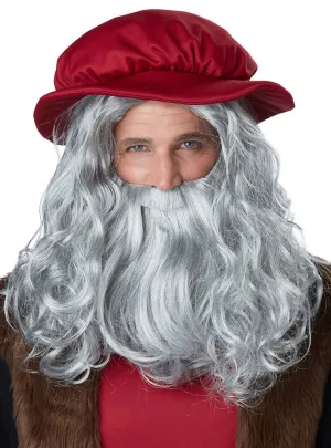 Leonardo da Vinci Mens Grey Wig and Beard