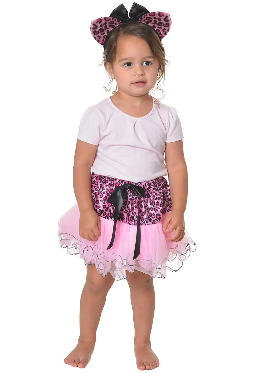 Leopard Pink and Black Toddler Tutu and Ears Costume Set