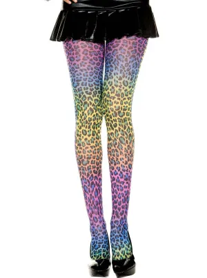 Leopard Print Rainbow Opaque Pantyhose