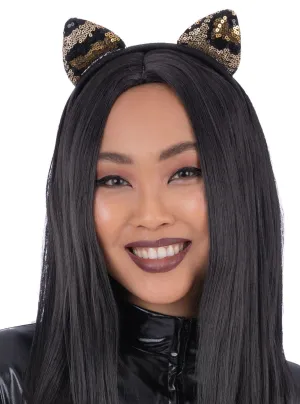 Leopard Print Sequined Womens Cat Ear Headband