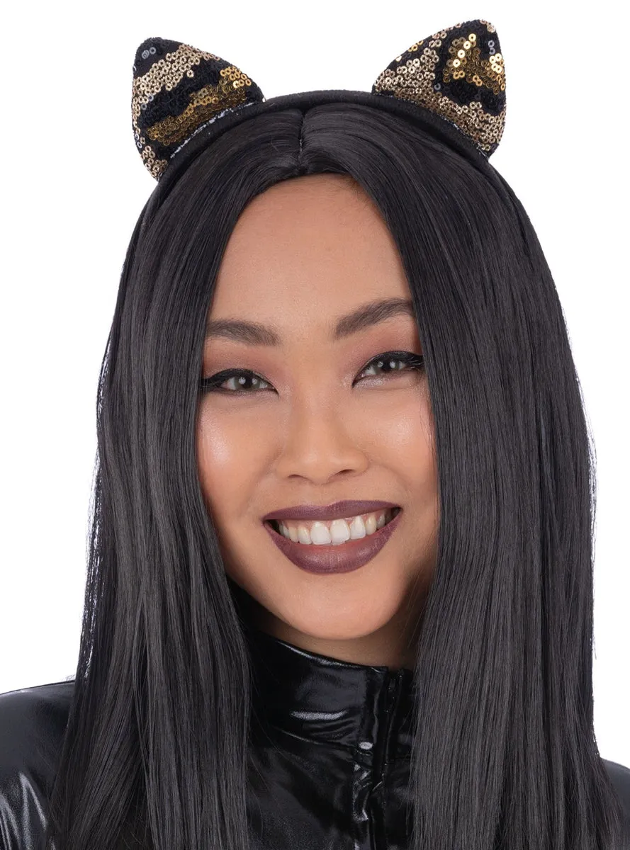 Leopard Print Sequined Womens Cat Ear Headband