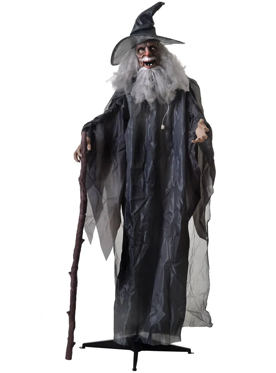 Life Size Animated Grey Wizard Halloween Decoration with Lights and Sounds