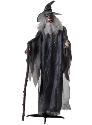 Life Size Animated Grey Wizard Halloween Decoration with Lights and Sounds