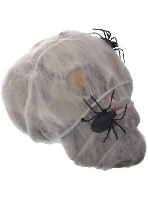 Life Size Skull Halloween Prop with Spider Web and Spiders