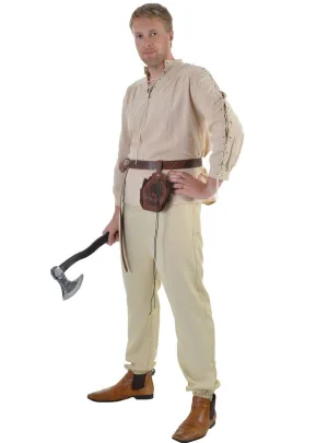 Light Beige Lace Up Medieval Mens Costume Shirt