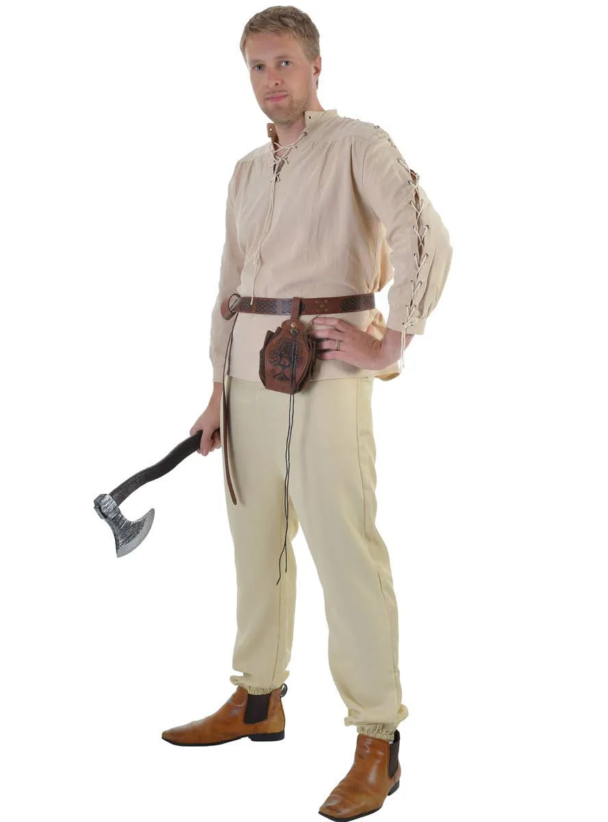 Light Beige Lace Up Medieval Mens Costume Shirt