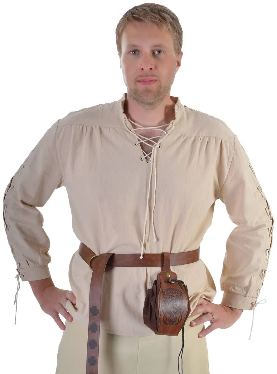Light Beige Lace Up Medieval Mens Costume Shirt