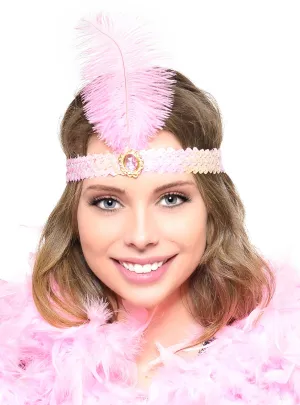 Light Pink 20s Feather Flapper Headband